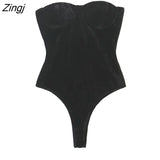 New Women Sexy Off Shoulder Black Velvet Slim Bodysuits Ladies Strapless Summer Beach Wear Playsuits Mujer Rompers