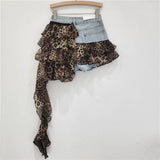Denim Irregular Patchwork Ruffles Mini Skort- Outfit