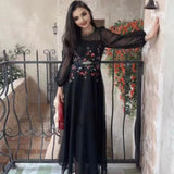 Industry Embroidery Net Yarn Nail Bead Long Sleeve Dress Women's Autumn New High-End Famous Style Fairy