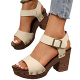 Table High Heel Fish Mouth Sandals Women Pure Color Buckle Thick Heel Fashion