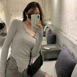 Zingj T-Shirt Women's Autumn Tight Slim Long Sleeve Bottom Shirt 2024 New Short Design Sense Student