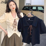 Women Simple Bandage Elegant Popular All-match Sweet Fashion Puff Sleeve Summer New Clothing Young Ladies Cozy