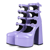 Cute Purple Leather Buckle Y2K Hottie Thick High Heel Size 44 Women Cool Boots