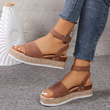 Hemp Rope Slope With Fish Mouth Sandals Women Thick Soles Buckle Beach Cool