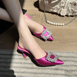 Summer New Korean Version Of The Diamond Side Buckle Tip Bun Head Half Drag Thin And Cool Slippers Women's