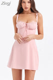 A Line White Spaghetti Strap Dress Mini Boning Elegant Lace Up Holiday Party Dresses Casual Summer Dresses