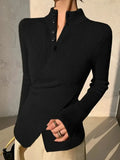 Women's New Sweet Spicy Knitted Shirt Cross Button Autumn And Winter Slim Solid Color Temperament Top