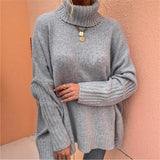 And Winter New Loose Solid Color High-Collar Bat Sleeve Knitted
