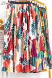 Women 2023 High Waist Floral Print Mid Calf Long Pleated Skirt Girls Summer Vintage Elegant Chiffon Midi