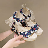 Hee Women's Sandals Fruit Pattern High Heel Sandals Women 2025 Spring And Summer New Word Fish Mouth Bow Women's