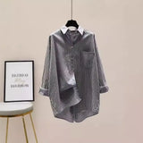 Striped Printed Long-Sleeved Shirt Women 2025 Spring And Autumn Korean Version Of The Liberal And Simple Medium-Sized Shirt