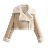 2025 New Double-Sided Loose Short Suit Collar Zipper Embellished Fur Jacket