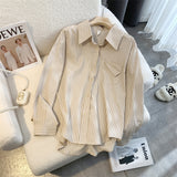 Striped Shirt Women 2025 Spring And Autumn New Design Sense Niche Collar Shirt Folded With Long-Sleeved