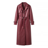 Women's Clothing Explosion In The Long Leather Coat Loose Large Version Of The Big Atmosphere Of The Coat