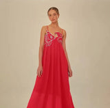 Sensense Fish-Shaped Three-Dimensional Embroidered Chest Pressure Folded Red Sling Dress 2025 New Spring And