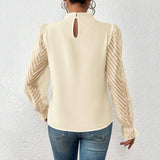 Women's Autumn And Winter New Half-High Collar Spliced Wave Chiffon Long-Sleeved Top
