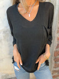 New Autumn And Winter V-Neck Long Sleeve Pocket Casual Knitted Sweater