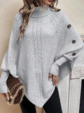 And Winter New Sweater Women's Knit Fashion Stucked High-Necked Button Bat Sleeve