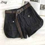 Women Chic Summer Basic All-match Casual Ladies Trouser Loose High Waist Femme Bottom Ins Pockets Popular Teenagers