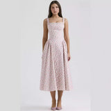 Zingj 24 Years Broken Flower Bohemian Wind Waist Show Thin Back Holiday Wind Sling Medium Long Dress