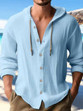 New Fashion Spring And Summer Men's Hooded Shirt Solid Cotton And Cotton Leisure Long-Sleeved
