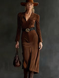 Autumn And Winter Velvet Temperament Waist Suit Collar Open Dress Dress With