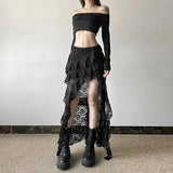 New Women's Dress Of Autumn 2024 Unique Design Black Lace Wave Rfolded Half-Body