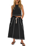 Hot 2025 New Summer Vacation Sleeveless Vest Half-Dress Cotton-Song Set Two-Piece