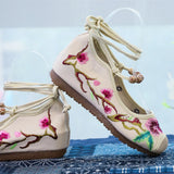 Zingj Heels Single Shoes Ethnic Style Embroidered Cloth Shoes Spring And Autumn Wooden Beads With Women's