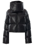 Coat Women Winter Casual Jacket Female Fashion Zipper Scarf Collar Short Puffer Jacket Ladies Green Parka