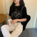 Zingj New 2024 Summer Ins Retro Loose Versatile Line Print Short-Sleeved T-Shirt For Women With A Round Collar Bottom Shirt
