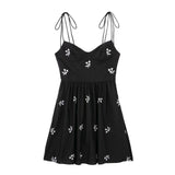 Summer Women's New Sexy Pure Desire Black Flower Embroidery Sling