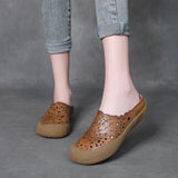 Half Slippers Women's Summer New National Style Wear Retro Soft Sole Shoes Flat Sandals Hollow Women's