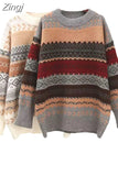 Print Loose Thick Sweater Women Autumn Winter O Neck Knitted Pullover Female Long Sleeve Jumpers