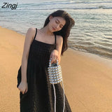 Woman Casual Solid Backless Sleeveless All-match A-line Trendy Korean Style Elegant Mid-calf Summer Sweet Ins Simple
