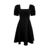 Zingj Summer New Retro Hepburn Wind Little Black Dress Fat Sister Waist Show Thin Square Collar Dress Women's