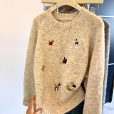 Cartoon Embroidery Round Collar Collar Sweater Women's Autumn And Winter New Design Small Soft Skin Knitting