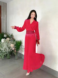 Niche Dress Women's Autumn Dress French Heavy-Bred Celyt Splicing V-Neck Lantern Sleeves To Close The Waist Su Hundred Folded