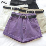 Women Summer Denim Solid Crimping All-match High-waist Wide-leg Students Korean-style Casual Streetwear Chic Slim