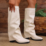 Large Leather Boots Folded High And Fashion Boots Women's New Coarse And English Style High-Trouser Trouser