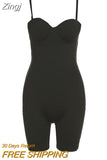 Strap Low Cut Skinny Biker Shorts Rompers Tight Workout Loungewear Sporty Women Body-Shaping Playsuits Solid