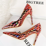 Shoes New Patent Leather Woman Pumps Metal Stone Pattern High Heels Designer Women Heels Stiletto Female Pumps Size