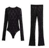 New Lace Jumpsuit 0219816 Open-Fork Design Leggings