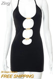 Halter Sexy Lace Up Mini Dress Party Club Outfit Cut Out Metal Ring Ties Bodycon Dresses Summer Chic Harajuku