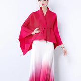 Gradient Suit Women's Autumn And Winter Loose Strap To Close Waist Pressure Folding Top + High Waist 100 Folded