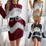 Shooting 2025 Autumn And Winter Casual Coloring Lantern Sleeve Sweater Dress Women's