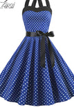 Halter Party Dress Retro Polka Dot Hepburn Vintage 50s 60s Pin Up Rockabilly Dresses Robe Elegant Midi