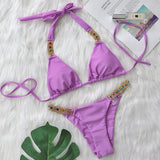 Zingj New Sexy Metal Accessories Rhinestone Solid Color Bikini Female Split Swimsuit Strap