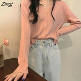 Colors Cropped Cardigan Women Knitwear Pure V-neck Spring Long Sleeve Elegant Casual Кардиган Женский Females Korean