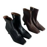 Zingj Soft Korean Leather High Heel Ankle Boots Women's Thin Heel Women's Shoes Side Zipper Is Comfortable-Outfit